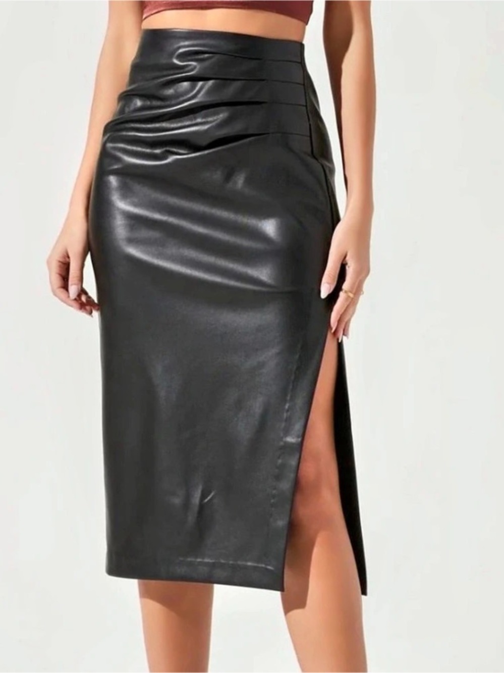 ASTR Black Faux Leather Midi Skirt